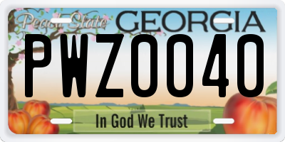 GA license plate PWZ0040