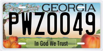GA license plate PWZ0049