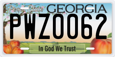 GA license plate PWZ0062