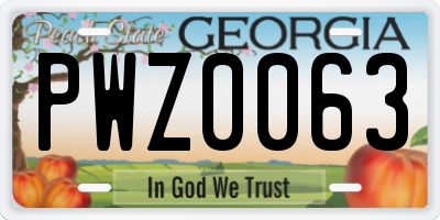 GA license plate PWZ0063