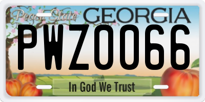 GA license plate PWZ0066