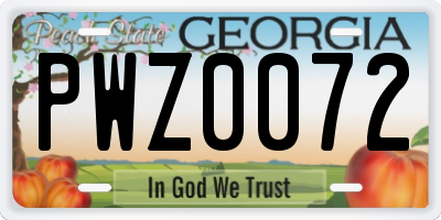 GA license plate PWZ0072