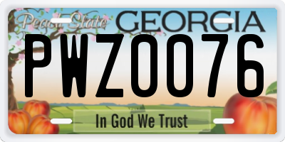 GA license plate PWZ0076
