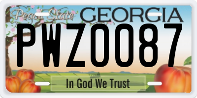 GA license plate PWZ0087