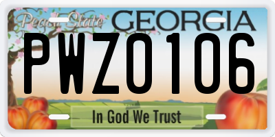 GA license plate PWZ0106