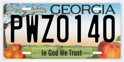 GA license plate PWZ0140