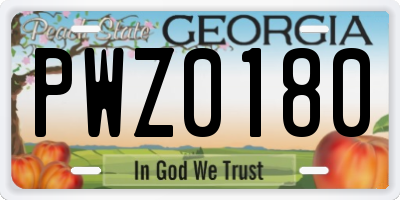 GA license plate PWZ0180