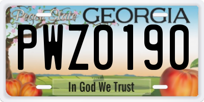 GA license plate PWZ0190