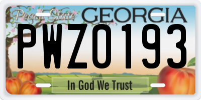GA license plate PWZ0193