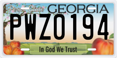 GA license plate PWZ0194