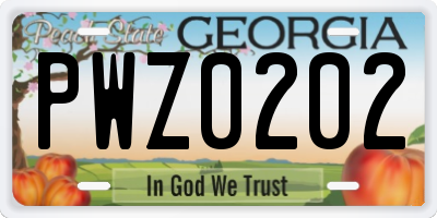 GA license plate PWZ0202