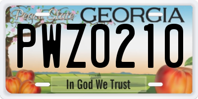 GA license plate PWZ0210