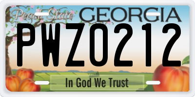 GA license plate PWZ0212