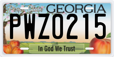 GA license plate PWZ0215