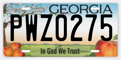 GA license plate PWZ0275
