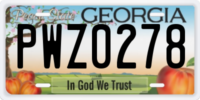 GA license plate PWZ0278