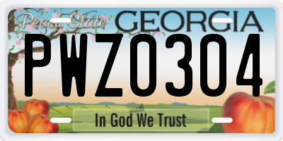 GA license plate PWZ0304