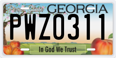 GA license plate PWZ0311