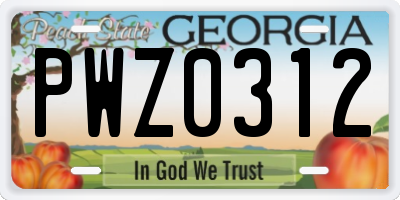 GA license plate PWZ0312