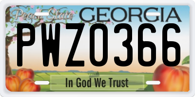 GA license plate PWZ0366