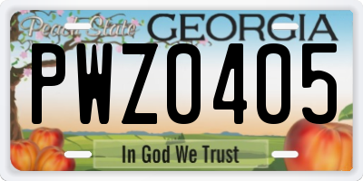 GA license plate PWZ0405