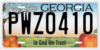 GA license plate PWZ0410