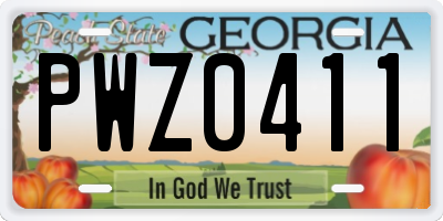 GA license plate PWZ0411