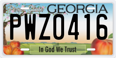 GA license plate PWZ0416