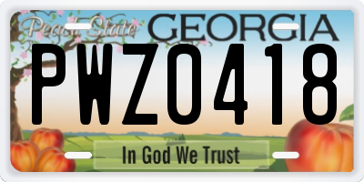 GA license plate PWZ0418