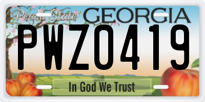 GA license plate PWZ0419