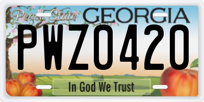 GA license plate PWZ0420