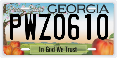 GA license plate PWZ0610