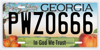 GA license plate PWZ0666
