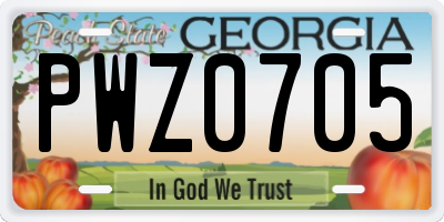 GA license plate PWZ0705