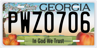 GA license plate PWZ0706