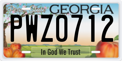 GA license plate PWZ0712