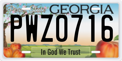 GA license plate PWZ0716