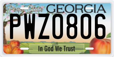 GA license plate PWZ0806