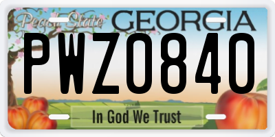 GA license plate PWZ0840