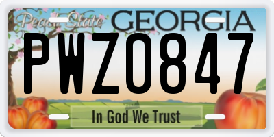 GA license plate PWZ0847
