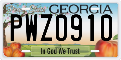 GA license plate PWZ0910