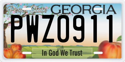 GA license plate PWZ0911