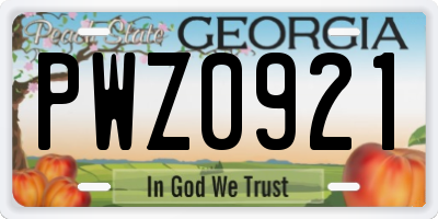 GA license plate PWZ0921