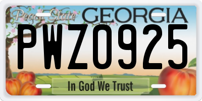 GA license plate PWZ0925