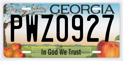 GA license plate PWZ0927