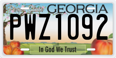 GA license plate PWZ1092