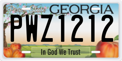 GA license plate PWZ1212