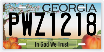 GA license plate PWZ1218