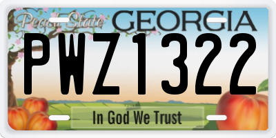 GA license plate PWZ1322