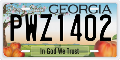 GA license plate PWZ1402